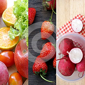 Collage with different fruits and vegetables