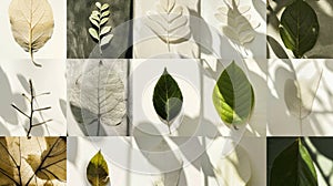 A collage of different leafshaped shadows arranged in an asymmetrical composition.