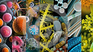 A collage of different microorganisms each labeled with its unique role in the decoding of biofuels. From bacteria to