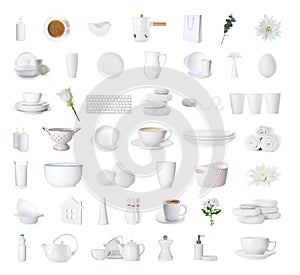 Collage of different objects on background