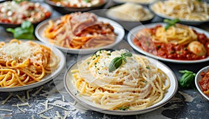 collage of different plates of pasta