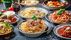 collage of different plates of pasta