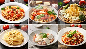collage of different plates of pasta