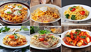 collage of different plates of pasta