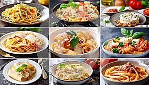 collage of different plates of pasta