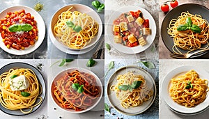 collage of different plates of pasta