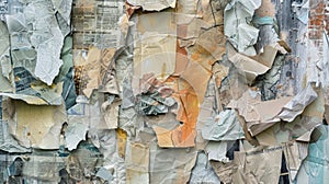 A collage of different types of paper including newspaper cardboard and tissue all torn and pieced together to form a