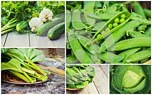 Collage of different vegetables. Vegetarian food.