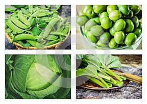 Collage of different vegetables. Vegetarian food.