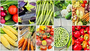 Collage of different vegetables. Vegetarian food.