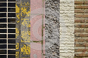 Collage of different wall and floor materials, vertical stripes photo