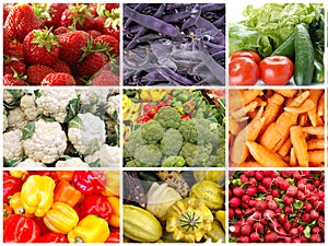 Collage of diverse local products images featuring fresh organic fruit and vegetables photo