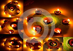 Collage of Diwali Diya with Rangooli.