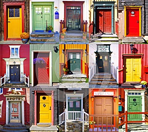 Collage of doors in RÃ¸ros. Norway