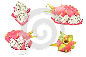 Collage of dragon fruit on white