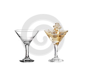 Collage empty martini glass isolated on white