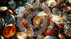 A collage of falling coins in different currencies representing the global nature of luck and synchronicity photo