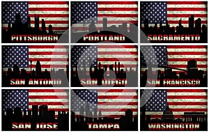 Collage of famous USA cities from P to W