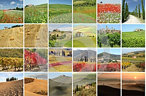 Collage with fantastic landscape of Tuscany