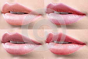 Collage of female lips covered in lipstick