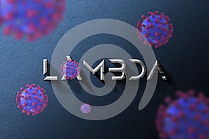 Collage of flu COVID-19 Lambda virus cells in the air