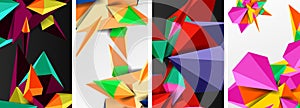 a collage of four different colored triangles on a white background