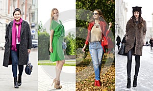 Collage of four different models in fashionable clothes for the