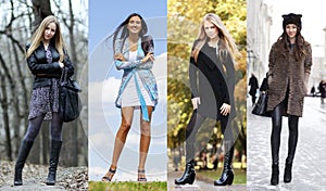 Collage of four different models in fashionable clothes for the