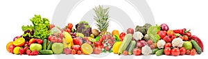 Collage fresh colored vegetables, fruits, berries isolated on white background