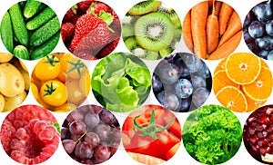 Collage of fruits, vegetables and berries