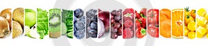 Collage of fruits, vegetables and berries. Fresh color food.