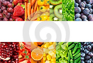 Collage of fruits, vegetables and berries. Fresh food. Healthy food