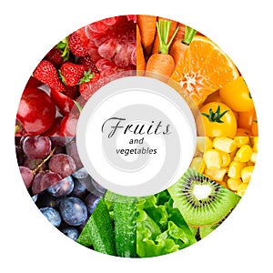 Collage of fruits and vegetables. Vitamins. Fresh food