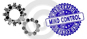 Collage Gears Icon with Distress Mind Control Seal