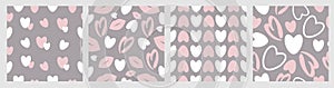 Collage of gentle romantic seamless patterns with hearts. Modern romantic design for paper, textile, cover, fabric, interior decor