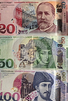 Collage of Gerorgian Lari banknotes