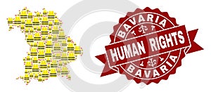 Collage of Gilet Jaunes Protest Map of Bavaria State and Human Rights Stamp Template