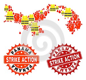 Collage of Gilet Jaunes Protest Map of Panama and Strike Action Stamps