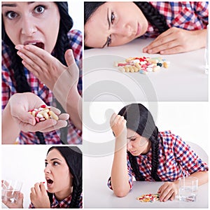 Collage of girl taking pills