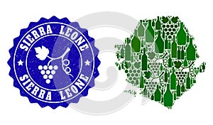 Collage of Grape Wine Map of Sierra Leone and Grape Grunge Stamp