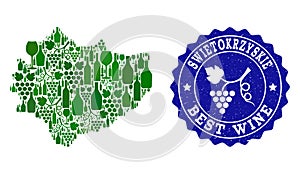 Collage of Grape Wine Map of Swietokrzyskie Province and Best Wine Grunge Seal