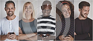 Collage of group of ethnically diverse entrepreneurs smiling