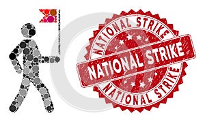 Collage Guide Man with Flag with Textured National Strike Stamp