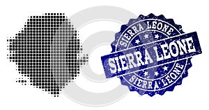 Collage of Halftone Dotted Map of Sierra Leone and Grunge Stamp Watermark