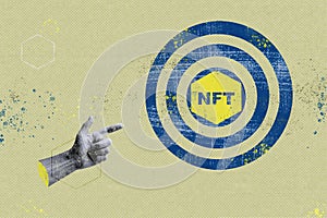 Collage hand finger pointer pointed at the target with NFT