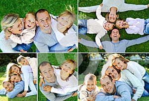 Collage of happy family at the park