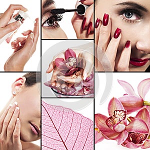 Collage de varias fotos para el cuidado de la salud y de la industria de la belleza