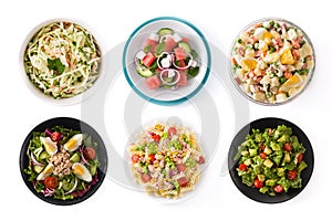 Collage of healthy salads isolated