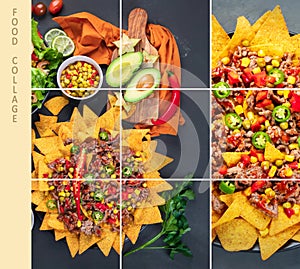 Collage of Hispanic mexican food on dark background