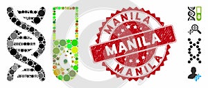 Collage Hitech Microbiology Icon with Scratched Manila Stamp photo